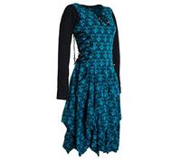 Vishes - Alternative Bekleidung - Langarm Damen Jersey-Kleid Blumenkleid Schnürung V-Ausschnitt türkis 34