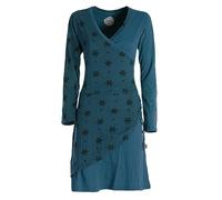 Vishes - Alternative Bekleidung - Langarm Damen Jerseykleid Baumwolle Bänder Blümchenmuster türkis 44
