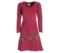 Vishes - Alternative Bekleidung - Langarm Damen Keid Mandala Druck Rundhals Ausschnitt dunkelrot 40