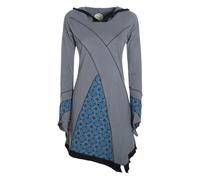 Vishes - Alternative Bekleidung - Langarm Damen Kleid Elfen Zipfelkleid Zipfelige Elfentunika Bedruckt grau 44-46
