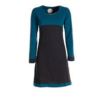 Vishes - Alternative Bekleidung - Langarm Damen Kleid Longshirt Jerseykleid Bio-Baumwolle GOTS schwarz-türkis 36