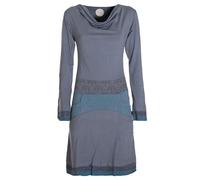 Vishes - Alternative Bekleidung - Langarm Damen Kleid mit Wasserfallkragen Bund Bedruckt Taschen grau 34
