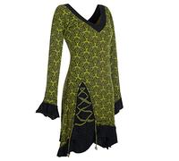 Vishes - Alternative Bekleidung - Langarm Damen Kleid Zipfelkleid Bedruckt Asymmetrisch Rüschen Volant Olive 44