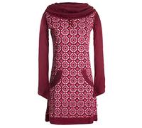 Vishes - Alternative Bekleidung - Langarm Damen Shirt Kleid Schalkragen Bedruckt 70er 80er Retro dunkelrot 40