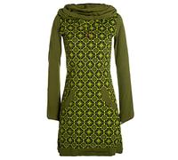 Vishes - Alternative Bekleidung - Langarm Damen Shirt Kleid Schalkragen Bedruckt 70er 80er Retro Olive 38