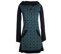 Vishes - Alternative Bekleidung - Langarm Damen Shirt Kleid Schalkragen Bedruckt 70er 80er Retro schwarz 34