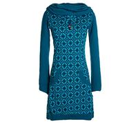 Vishes - Alternative Bekleidung - Langarm Damen Shirt Kleid Schalkragen Bedruckt 70er 80er Retro türkis 46