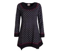 Vishes - Alternative Bekleidung - Langarm Damen Tunika Shirt-Kleid Ethno Zipfel-Bluse Blusenkleid schwarz 48-50