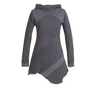 Vishes - Alternative Bekleidung - Langarm Damen Winterkleid Kapuzen-Kleid Eco-Fleece Asymmetrisch Patchwork grau 42