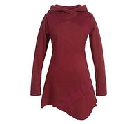 Vishes - Alternative Bekleidung - Langarm Damen Winterkleid Kapuzen-Kleid Eco-Fleece Asymmetrisch Patchwork dunkelrot 40