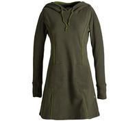 Vishes- Alternative Bekleidung - Langarm Winterkleid aus recyceltem Eco Fleece mit großer Zipfelkapuze Olive 38