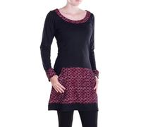 Vishes - Alternative Bekleidung - Langarmshirt-Kleid Leicht Kurze Damen Kleider Langarm Tunika Retro schwarz-dunkelrot 44