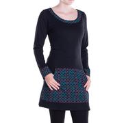 Vishes - Alternative Bekleidung - Langarmshirt-Kleid Leicht Kurze Damen Kleider Langarm Tunika Retro schwarz-türkis 38