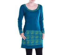 Vishes - Alternative Bekleidung - Langarmshirt-Kleid Leicht Kurze Damen Kleider Langarm Tunika Retro türkis 38