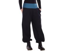 Vishes - Alternative Bekleidung - Lange Damen Sommerhose Haremshose Schlupfhose zweifarbig Dehnbund schwarz-türkis 38