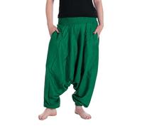 Vishes - Alternative Bekleidung - Lange Unisex Baumwoll Haremshose Schlupfhose Einfarbig Einheitsgröße 34-46 Dunkelgrün
