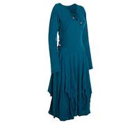 Vishes - Alternative Bekleidung- Langes Langarm Damen Kleid Ballonkleid Bio-Baumwolle Einfarbig mit Schnürung V-Ausschnitt türkis 46