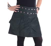 Vishes - Alternative Bekleidung - Mini Wickel Rock aus Cord mit Druckköpfen, Zipfeln und Schnürung grau