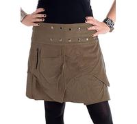 Vishes - Alternative Bekleidung - Mini Wickel Rock aus Cord mit Druckköpfen, Zipfeln und Schnürung Olive