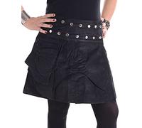 Vishes - Alternative Bekleidung - Mini Wickel Rock aus Cord mit Druckköpfen, Zipfeln und Schnürung schwarz