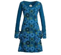 Vishes - Alternative Bekleidung - mit Floralen Blümchen Bedrucktes Langarm Damen Blumenkleid Baumwolle türkis 40