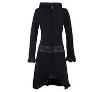 Vishes - Alternative Bekleidung - Weicher Warmer Damen Elfen Fleecemantel mit Kapuze und Rüschen schwarz 34