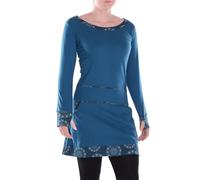 Vishes Damen Kleid Langarm A-Linie aus 100% Baumwolle mit Taschen, Boho Hippie Retro Style - Alternative Bekleidung türkis 34-36