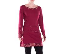 Vishes Damen Kleid Langarm A-Linie aus 100% Baumwolle mit Taschen, Boho Hippie Retro Style - Alternative Bekleidung dunkelrot 34-36