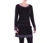 Vishes Damen Kleid Langarm A-Linie aus 100% Baumwolle mit Taschen, Boho Hippie Retro Style - Alternative Bekleidung schwarz 48