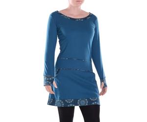 Vishes Damen Kleid Langarm A-Linie aus 100% Baumwolle mit Taschen, Boho Hippie Retro Style - Alternative Bekleidung türkis 34-36