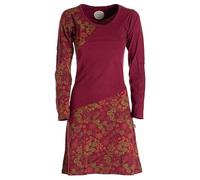 Vishes Damen Langarm Kleid I Größe 46 I Handgefertigt aus 100% Baumwolle I Stylisches Mini-Kleid für Freizeit & Alltag zu jeder Jahreszeit I Nachhaltige Alternative Bekleidung I dunkelrot