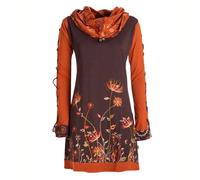 Vishes Damen Langarmshirt-Kleid mit Schalkragen in Braun I Größe XL (44) I Handgefertigt aus 100% Baumwolle I Ideal für Jede Jahreszeit I Nachhaltige Alternative Bekleidung