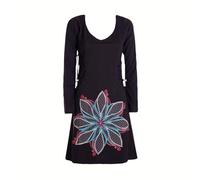 Vishes Damen Langarmshirt-Kleid mit seitlichen Schnüren in Schwarz I Größe 2XL (44) I Handgefertigt aus 100% Baumwolle I Ideal für den Herbst I Nachhaltige Alternative Bekleidung