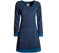 Vishes Damen leichtes Langarmshirt-Kleid in Schwarz-türkis | Größe XL (42) | Handgefertigt aus 100% Baumwolle | Ideal für Frühling, Sommer & Herbst | Nachhaltige Alternative Bekleidung