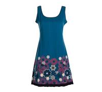 Vishes Damen Longshirt-Kleid mit Blümchen in Türkis I Größe 4XL (46) I Handgefertigt aus 100% Baumwolle I Stylisches Sommerkleid für Freizeit & Alltag I Nachhaltige Alternative Bekleidung