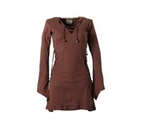 Vishes Elfenkleid mit Zipfelkapuze & Schnürbändern in Dunkelbraun | Größe XS (36-38) | Handgefertigt aus 100% Baumwolle | Ideal für Herbst & Frühjahr | Nachhaltige Alternative Bekleidung