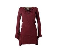 Vishes Elfenkleid mit Zipfelkapuze & Schnürbändern in Dunkelrot | Größe XS (36-38) | Handgefertigt aus 100% Baumwolle | Ideal für Herbst & Frühjahr | Nachhaltige Alternative Bekleidung