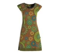 Vishes - Kurzarm Damen Sommer-Kleid Longshirt Mini Tunika Olive 44
