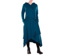 Vishes - Langer asymmetrischer Baumwoll-Überwurf mit Kapuze, Taschen, Daumenlöchern und Gürtel - Alternative Bekleidung türkis 50-52