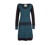 Vishes Leichtes Jerseykleid Langarm mit Punkten in Schwarz-Türkis | Größe 4XL (48-50) | Handgefertigt aus 100% Baumwolle | Ideal für Herbst & Frühjahr | Nachhaltige Alternative Bekleidung
