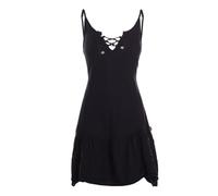 Vishes Trägerkleid Damen Verstellbar Schnürung Raffrock Jersey - Alternative Mode schwarz 38-40
