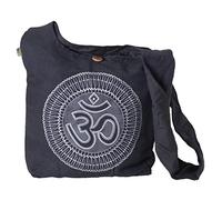 Vishes - Umhängetasche Stoff Beuteltasche Schulterbeutel Damen Beutel Herren Langer breiter Tragegurt Om Unisex schwarz