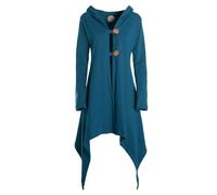 Vishes Zipfeljacke Asymmetrischer Boho Cardigan mit Kapuze und Holzknöpfen aus Baumwolle - Alternative Bekleidung türkis 50