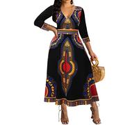 VisiChenup Lässiges Damenkleid mit Blumendruck, sexy, lang, afrikanisches Maxikleid, Clubwear, Party-Outfits, Schwarz, Groß
