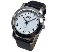 VISIONU Sprechende Armbanduhr, analog, mit Alarm, Anzeige von Uhrzeit und Datum auf Französisch, für Blinde und Sehbehinderte, Armband aus Leder