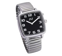 VISIONU Sprechende Armbanduhr, analog, quadratisch, mit Weckfunktion, Anzeige der Uhrzeit und Datum auf Französisch, schwarzes Zifferblatt, ausziehbares Armband TFSW-1708F