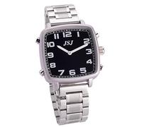 VISIONU Sprechende Uhr mit Ton in Italienisch, mit Wecker und Stundenbericht, quadratisches Gehäuse mit schwarzem Zifferblatt, Armband Schmetterling Faltschließe Tisb-1809it, Armband