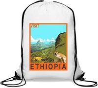Visit Ethiopia Retro-Stil Reiseposter Gym Sack Casual Drawstring Bag Weiß
