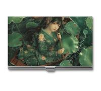 Visitenkartenetui aus Metall mit grünen Blättern und Booten, für Männer und Frauen, schmale Tasche, Geldbörse, mehrere Brieftaschen, professioneller Kartenhalter für Namenskarte, Kreditkarte, Stil,