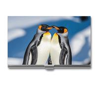 Visitenkartenetui mit Pinguine im Schnee, schlank, tragbar, Metall, Visitenkartenetui, Visitenkarten-Organizer, Kreditkartenetui, Multi-Kartenetui für Männer und Frauen, Reisen, Büro, Silber,